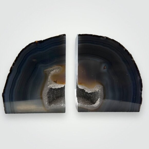 Agate Crystal Bookends w/ Geode Center, Natural Stone, Bookshelf, 6+ lbs. (FA) - Picture 2 of 16